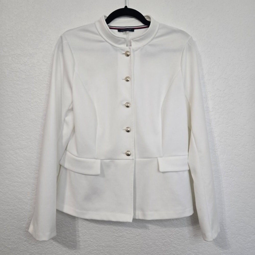 Tommy Hilfiger 8 White‎ Band Jacket Blazer Silver Button Front Career Chic